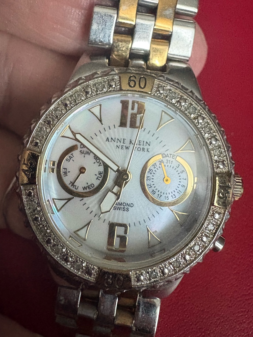 Beautiful Anne Klein Silver & Gold Crystal Bezel Women’s Watch